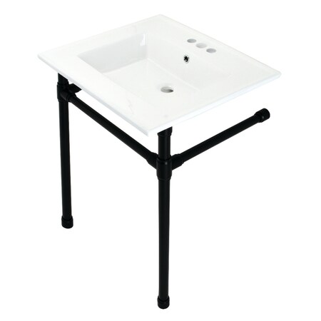Fauceture KVPB25227W40 Dreyfuss 25" Console Sink W/SS Leg (4", 3 Hole), Wht/Blk KVPB25227W40